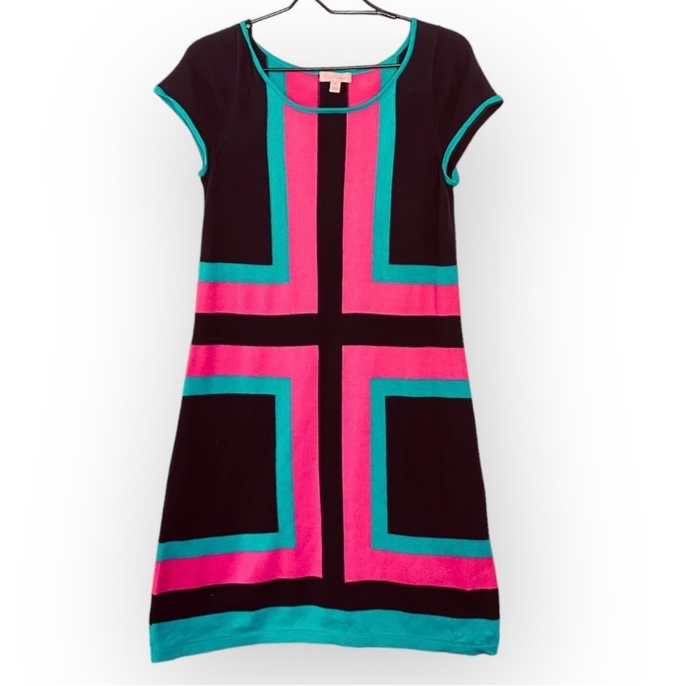 Lilly Pulitzer Black Pink Isabella Colorblock Sweater Dress ASO Tina GLEE Medium
